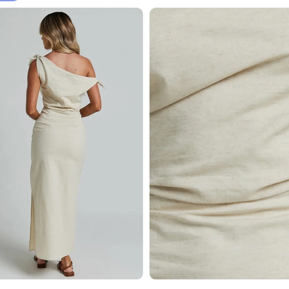 Showpo One-Shoulder Cream Midi Dress - Picture 3 of 10
